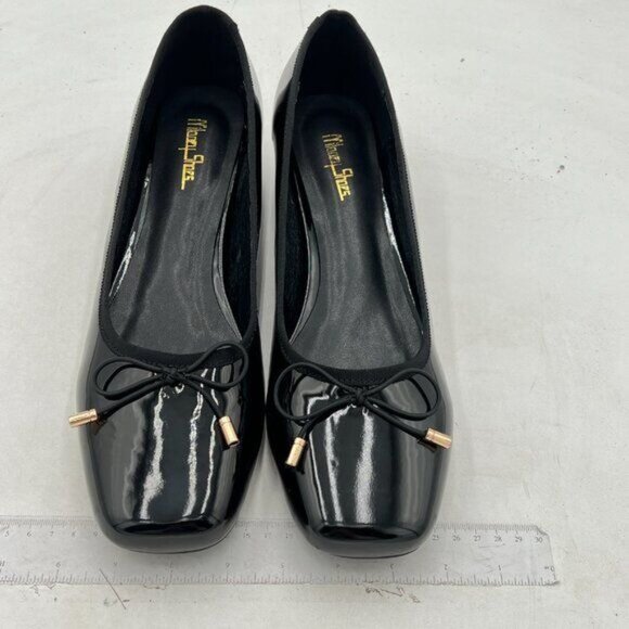 Milooey Black Women's Square Toe Pumps Classic Chunky Block Low Heels Bow - Picture 3 of 8